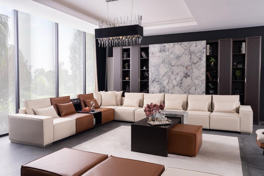 Ecksofa mit Soundsystem Couchtisch Couch L-Form Stoff Leder Wohnzimmer von JV Möbel