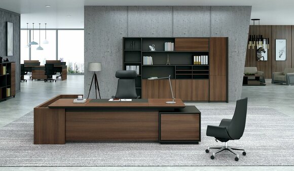 Ecktisch Schreibtisch + Schrank Regal Holz 2tlg. Set Büro Einrichtung Leder von JV Möbel
