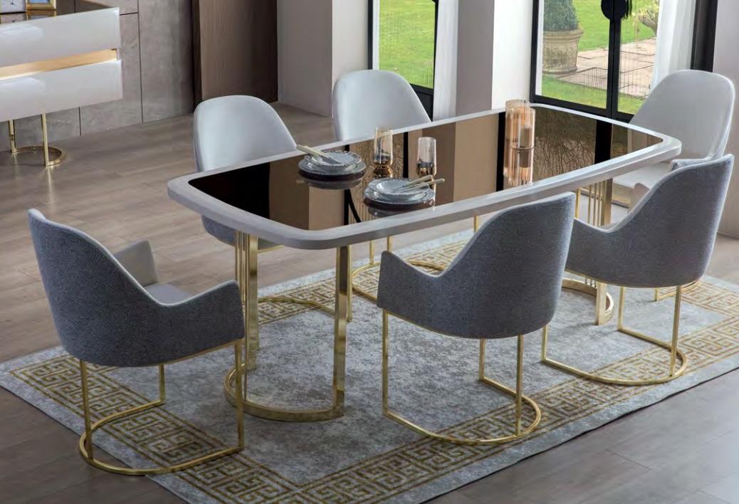 Edle Esszimmer Garnitur Luxus Glastisch Edelstahlstühle Modern 7tlg Set Edle Esszimmer Garnitur Luxus Glastisch Edelstahlstühle Modern 7tlg Set von JV Möbel