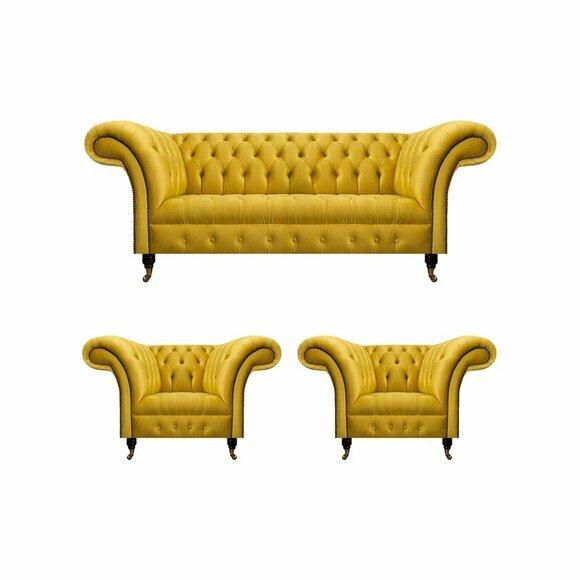 Edle Gelbe Chesterfield Sofagarnitur Designer Sitzmöbel Modernes Sitzset Edle Gelbe Chesterfield Sofagarnitur Designer Sitzmöbel Modernes Sitzset von JV Moebel