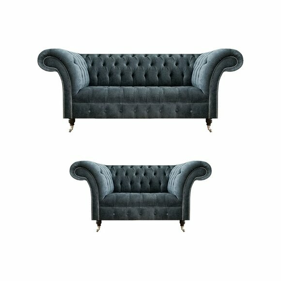 Edle Graue Chesterfield Sitzgarnitur Moderne Polstercouchen 2tlg Set von JV Moebel