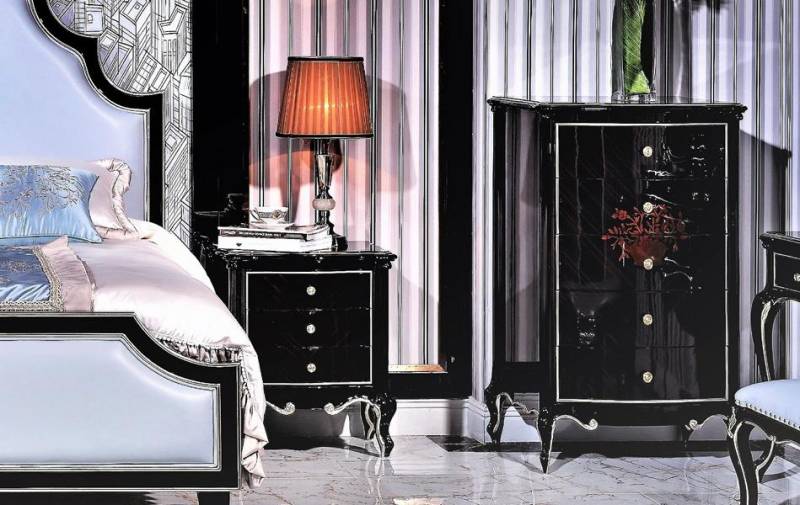 Edle Hochglanz Kommmode Schwarz Barock Rokoko Stil Sideboard Schrank Kommoden von JV Möbel