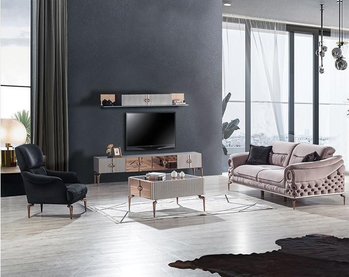 Edle Wohnzimmer Garnitur Luxus Polster Sofa Designer Sessel TV-Lowboard von JV Möbel