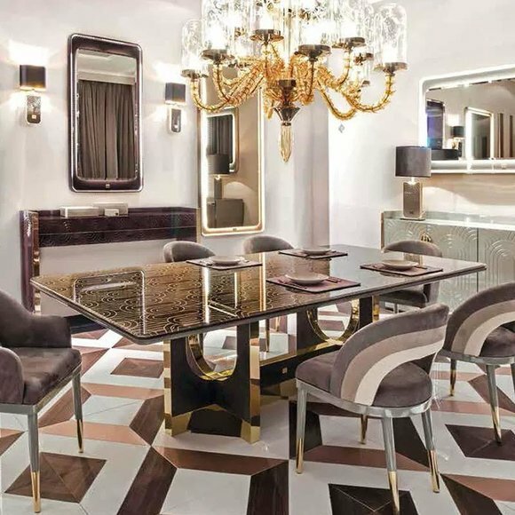 Edler Luxus Design Tisch Ess Zimmer Wohn Tische Glas Möbel Metall Modern von JV Möbel