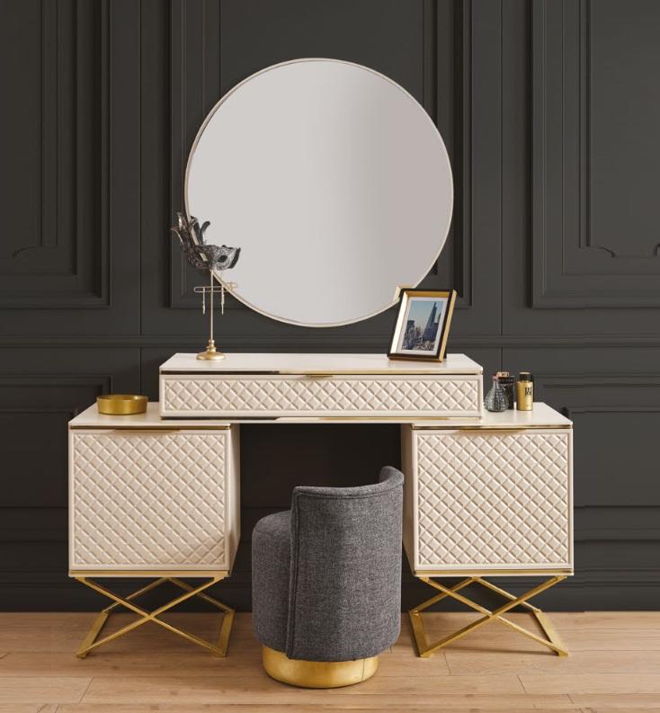 Elegant Schlafzimmer Set Schminktisch mit Spiegel modern Beige Möbel von JV Möbel