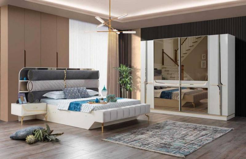 Elternzimmer Schlafzimmer Set Garnitur Komplette Schrank Bett Nachttisch 4tlg von JV Möbel