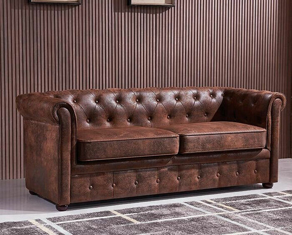 England Style Chesterfield Sofa Couch Leder Polster Braun Dreisitzer von JV Möbel