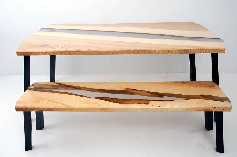 Epoxidharz Tisch Bank 2tlg. Set Echtes Holz Wasserfall Fluss Tische Gruppe Neu von JV Möbel