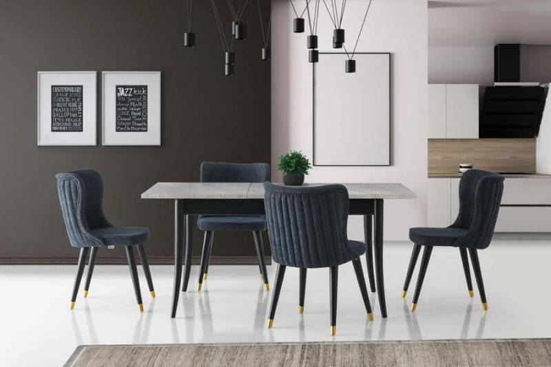Essecke Esstisch Ausziehbar Essgruppe Stühle 5tlg Esszimmer Grau Tisch von JV Möbel