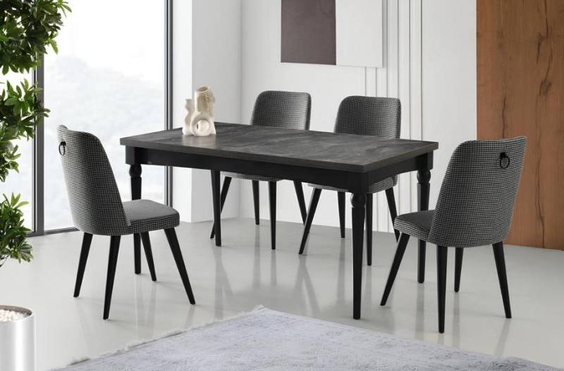 Essgruppe Essecke Ausziehbar Esstisch Stühle Luxus 7tlg Esszimmer Grau von JV Möbel