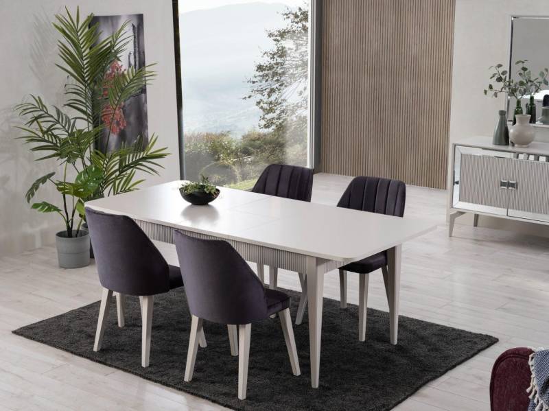 Essgruppe Esstisch Ausziehbar Modern Esszimmer Set 7tlg Grau Holz von JV Möbel