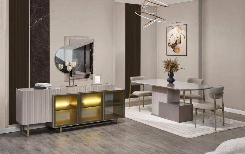 Essgruppe Esszimmer Essecke Esstisch Stühle Sideboard Holz Beige 8tlg1 von JV Möbel