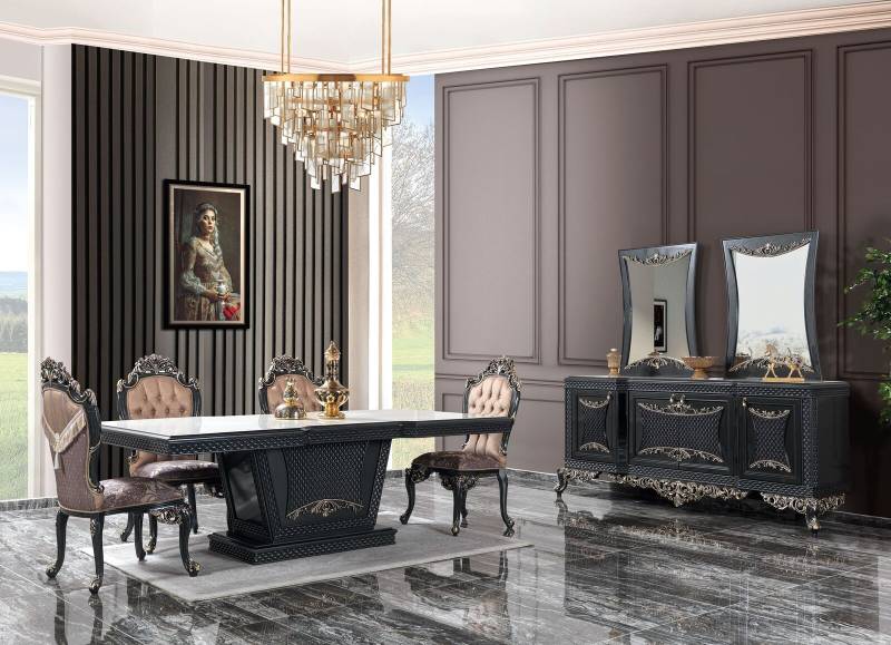 Essgruppe Esszimmer Esstisch Stühle Holz Set 12tlg Grau Barock Sideboard von JV Möbel