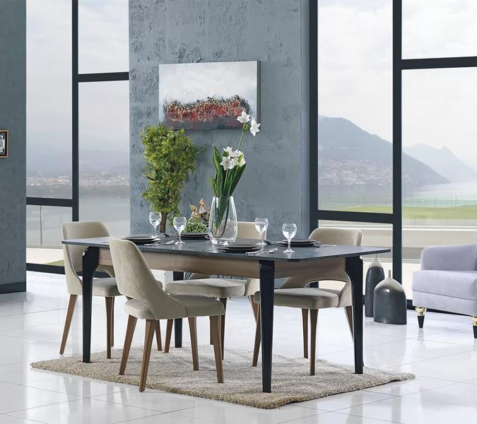 Esszimmer Esstisch Essgruppe Essgarnitur Polsterstühle Tisch + 4 x Lehnstuhl Set von JV Möbel