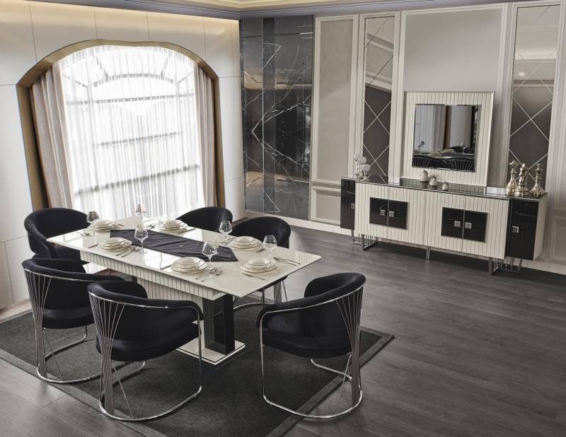 Esszimmer Esstisch Stuhl 6x Stühle Tisch Tische Metall Ess Gruppe Set 7tlg. Neu von JV Möbel