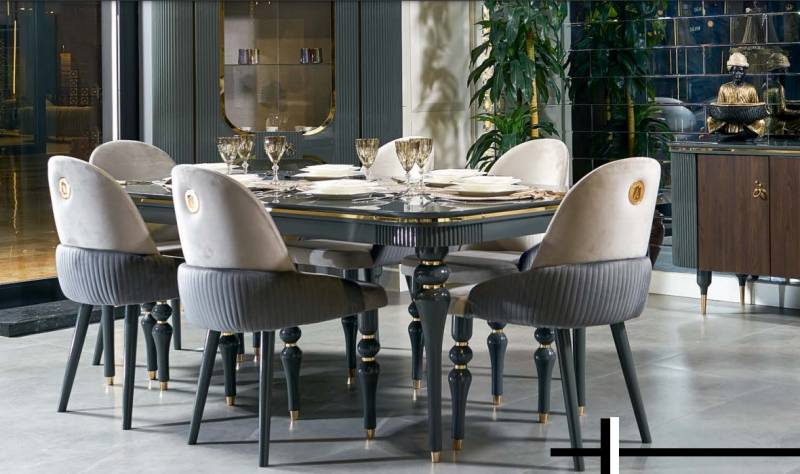 Esszimmer Garnitur Lehn Samt Textil Stuhl 6x Stühle Gruppe Set Holz Sofort Esszimmer Garnitur Lehn Samt Textil Stuhl 6x Stühle Gruppe Set Holz Sofort von JV Möbel