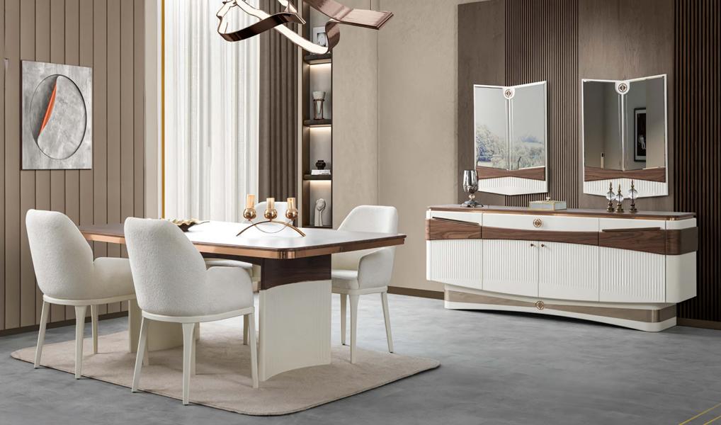 Esszimmer Komplett Esstisch 4x Polsterstühle Sideboard 2x Spiegele Weiß 8tlg Esszimmer Komplett Esstisch 4x Polsterstühle Sideboard 2x Spiegele Weiß 8tlg von JV Möbel