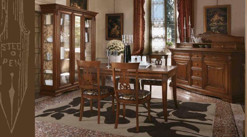 Esszimmer Komplett Tisch Anrichte 4x Stuhl Set Vitrine Barock Massivholz von JV Möbel