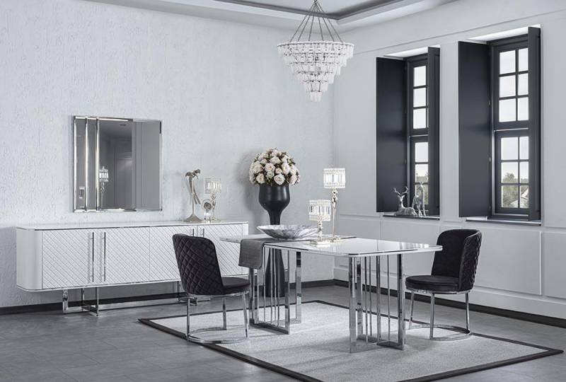Esszimmer Möbel Luxus Komplett Esstisch Sideboard mit Spiegel Design 4х Stühle von JV Möbel