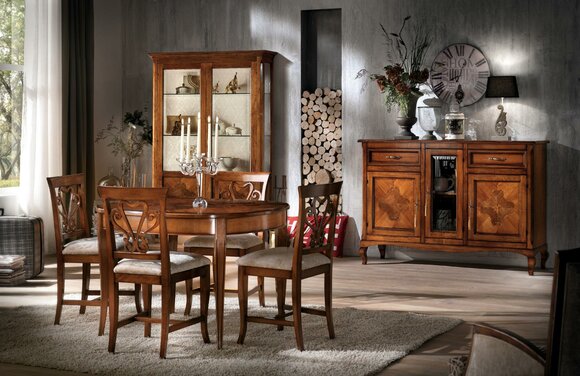 Esszimmer-Set 4x Stühle 4x Vitrine Gruppe Esszimmer-Set Vitrine 7pc Kommode Esszimmer-Set 4x Stühle 4x Vitrine Gruppe Esszimmer-Set Vitrine 7pc Kommode von JV Möbel