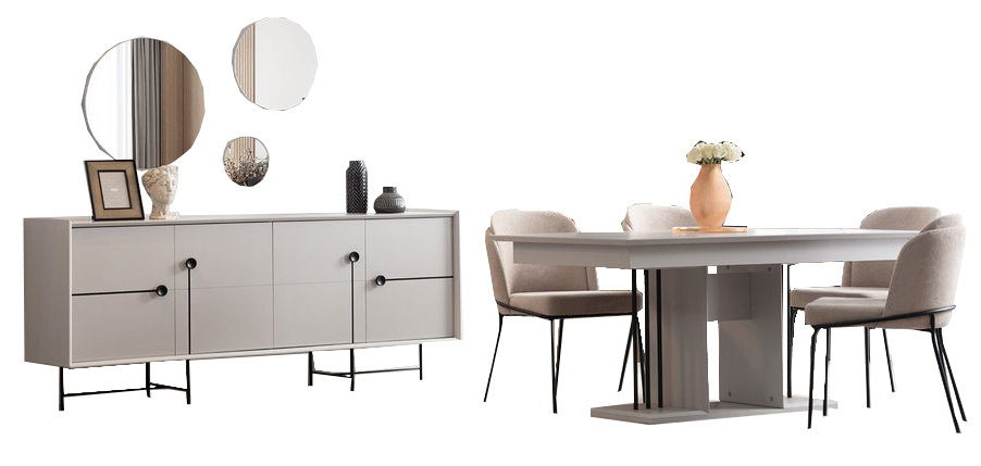 Esszimmer Set 8tlg Holzmöbel Esstisch mit 4x Stühlen Design Konsole 2x Spiegel von JV Möbel