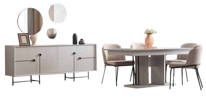 Esszimmer Set 8tlg Holzmöbel Esstisch mit 4x Stühlen Design Konsole 2x Spiegel von JV Möbel