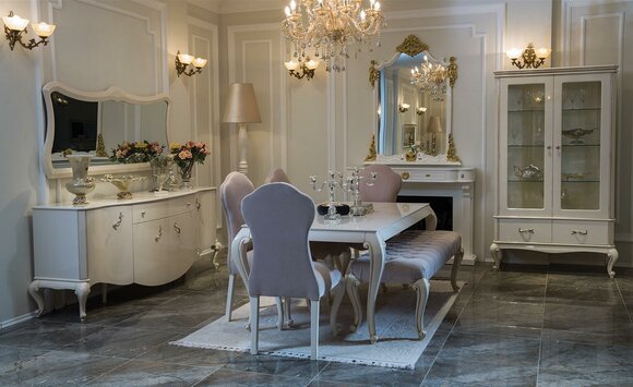 Esszimmer Set 9tlg. Garnitur Tisch 4x Stuhl Kommode Spiegel Vitrine Hocker Esszimmer Set 9tlg. Garnitur Tisch 4x Stuhl Kommode Spiegel Vitrine Hocker von JV Möbel