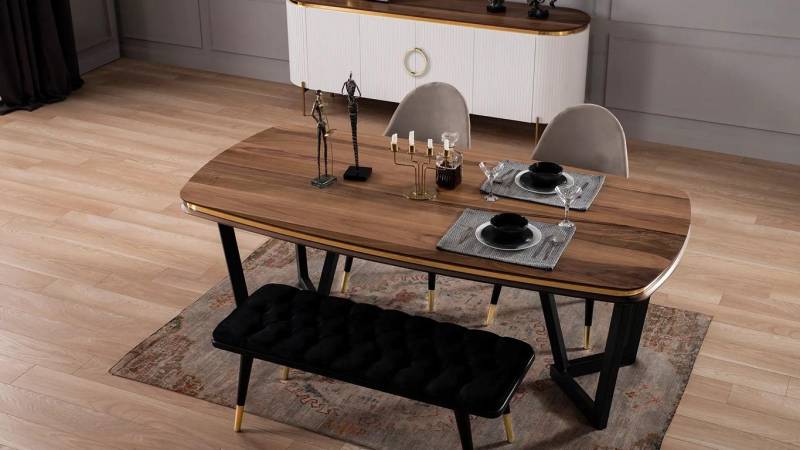 Esszimmer Set Besteht aus Esstisch+4x Stühle und Bank Braun Farbe 6tlg. Esszimmer Set Besteht aus Esstisch+4x Stühle und Bank Braun Farbe 6tlg. von JV Möbel