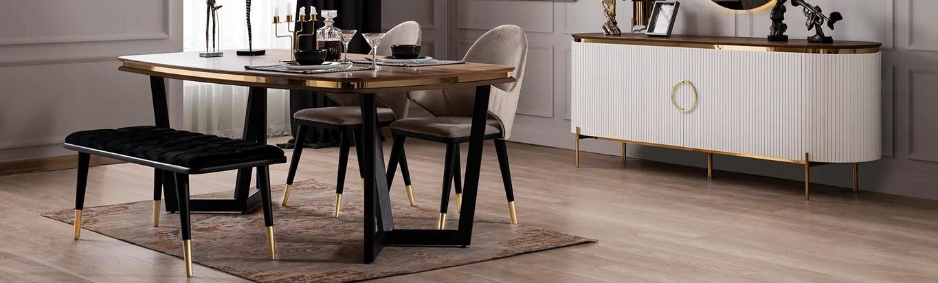 Esszimmer Set Besteht aus Esstisch 4x Stühle Bank Anrichte Spiegel 8tlg. von JV Möbel