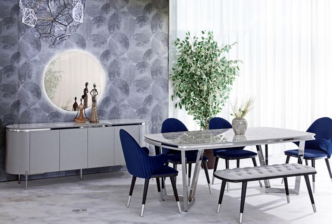 Esszimmer Set Besteht aus Esstisch 4x Stühle Spiegel Anrichte Bank 8tlg von JV Möbel