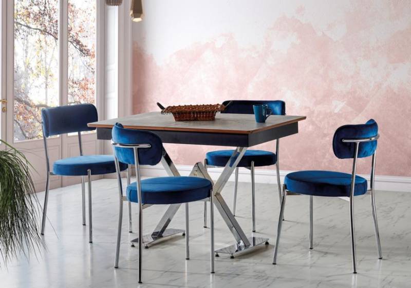 Esszimmer Set Blau Garnitur Tisch 4x Stühle Design Modern Möbel Luxus Esstisch von JV Möbel