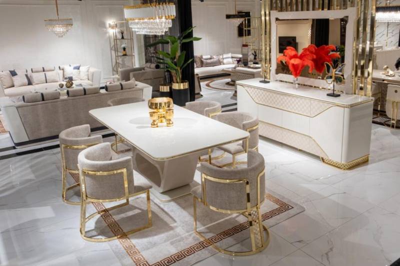 Esszimmer Set Ess Gruppe Esstisch + 6 Stühle Luxuriöses Holzmöbel Sideboard von JV Möbel