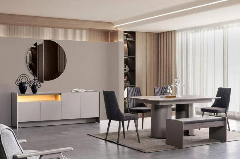 Esszimmer Set Esstisch, 4x Stühle & Kommode Essgarnitur Design 6tlg von JV Möbel