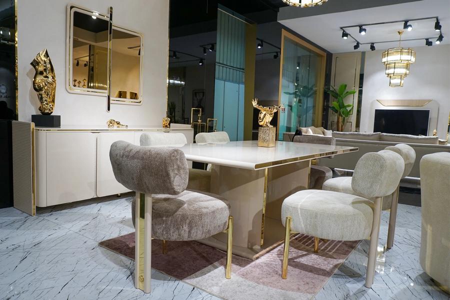 Esszimmer Set Esstisch + 6x Stühle Design Stilvolle Sideboard mit Spiegel Esszimmer Set Esstisch + 6x Stühle Design Stilvolle Sideboard mit Spiegel von JV Möbel