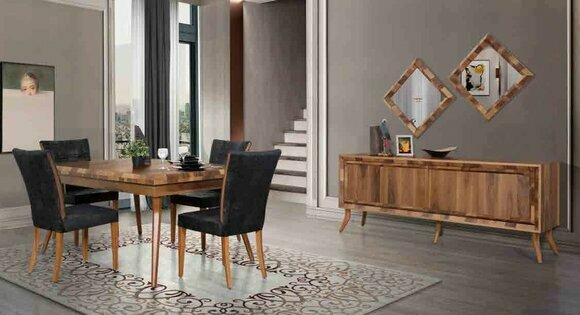 Esszimmer Set Esstisch 4 Stühle Anrichte Tische Holz Design Gruppe Garnitur 6tlg von JV Möbel