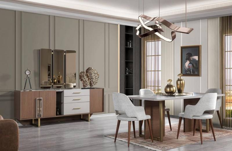 Esszimmer Set Garnitur Tisch 4x Stühle Design Modern Konsolentisch Esstisch Grau von JV Möbel