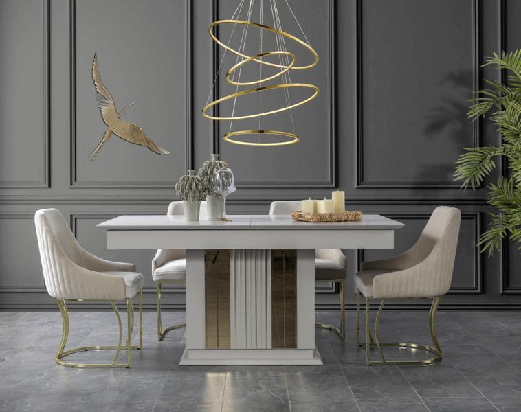 Esszimmer Set Hochwertig Garnitur Tisch 4x Stühle Design Modern Möbel Weiß von JV Möbel