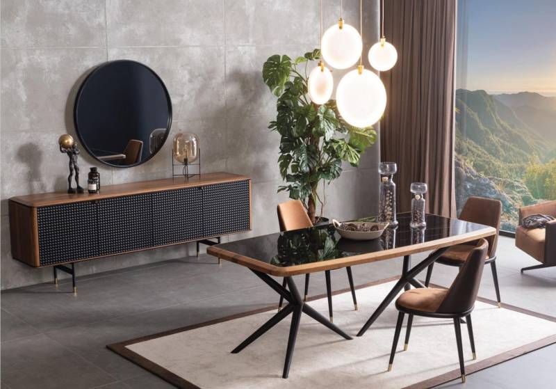 Esszimmer Set Tisch 4x Stühle Anrichte Spiegel 7tlg.Gruppe Essgarnitur Esszimmer Set Tisch 4x Stühle Anrichte Spiegel 7tlg.Gruppe Essgarnitur von JV Möbel