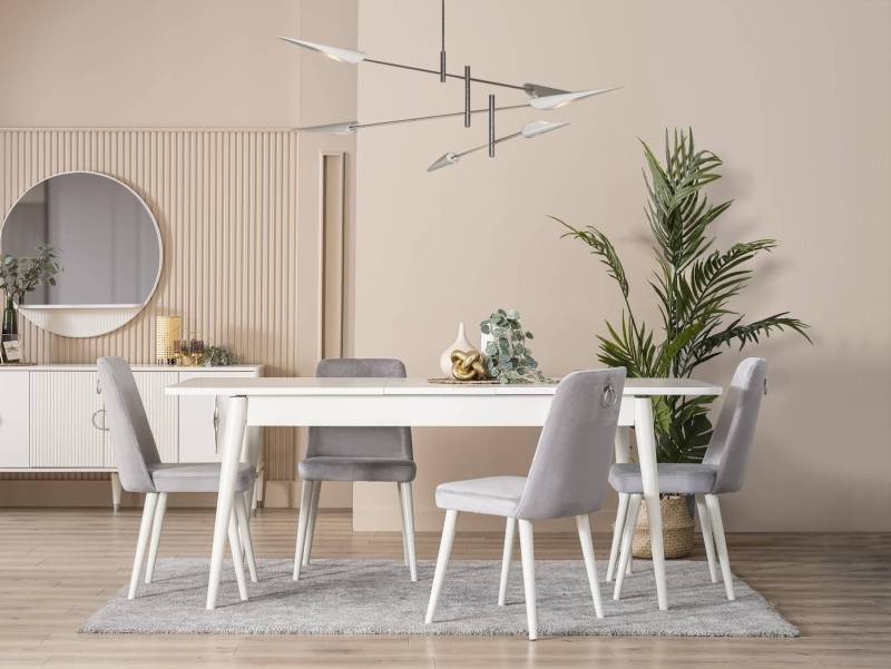 Esszimmermöbel Essecke Garnitur 7tlg Esszimmer Esstisch Weiß Stühle von JV Möbel