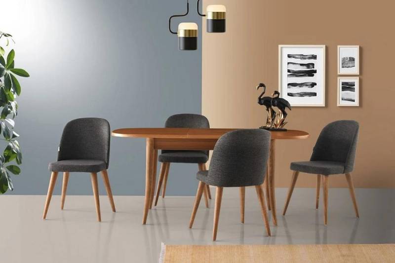 Esszimmermöbel Essgruppe Essecke Esstisch Stühle 5tlg Braun Tisch von JV Möbel