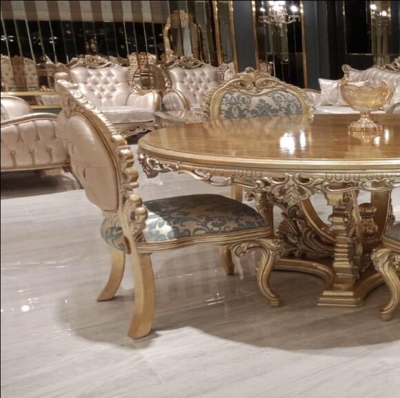 Esszimmerstuhl Stuhl Stühle Holz Luxus Esszimmer Ess Stoff Stil Barock Lehn von JV Möbel