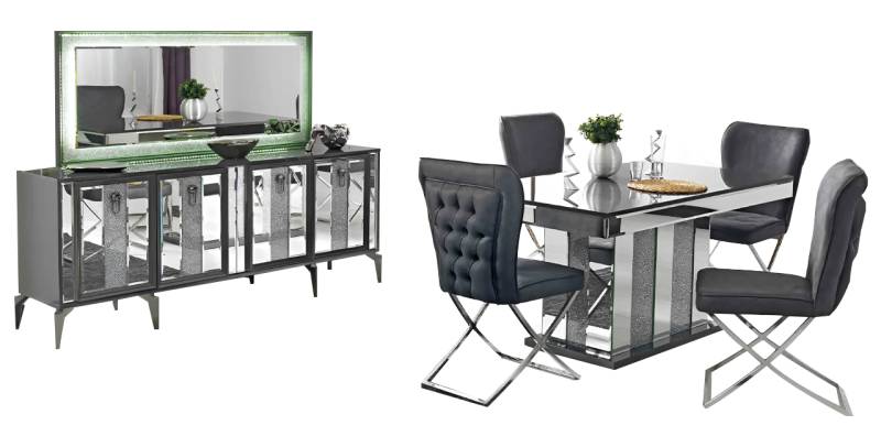 Esszimmertisch Esstischgruppe Tisch Stühle Set Essgruppe Kommode Garnitur 7tlg. von JV Möbel