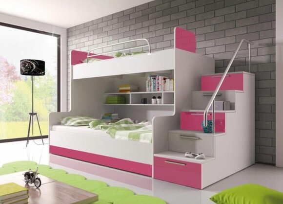 Etagen Bett Kinderzimmer Betten Hochbett Doppelstockbett Hochglanz Möbel Rosa von JV Möbel