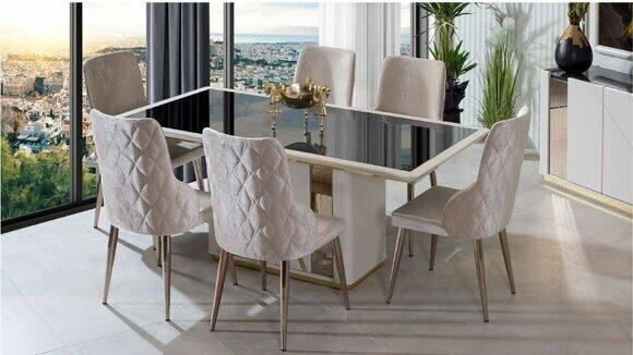 Exklusive Esszimmer Garnitur Edler Glastisch Designer Polsterstühle 7tlg von JV Moebel