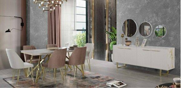 Exklusive Esszimmer Möbel Designer Edelstahl Garnitur Esstisch Stühle von JV Moebel