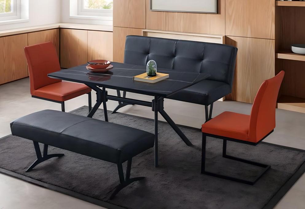 Exklusive Esszimmer Möbel Designer Leder Bank 2x Polster Stühle 5tlg von JV Möbel