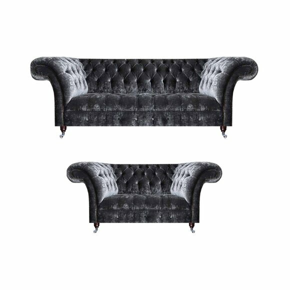 Exklusive Graue Chesterfield Sitzgarnitur Designer Dreisitzer 2-Sitzer Exklusive Graue Chesterfield Sitzgarnitur Designer Dreisitzer 2-Sitzer von JV Moebel
