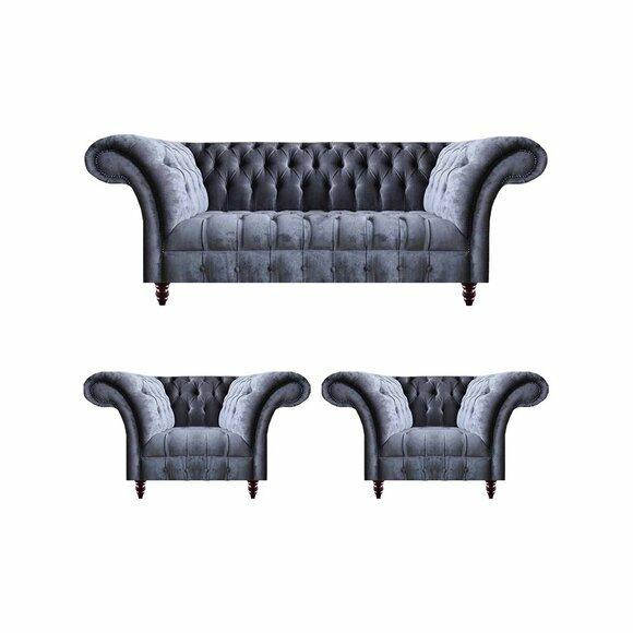 Exklusive Graue Chesterfield Sitzmöbel Designer Einrichtung Sessel 3-er Exklusive Graue Chesterfield Sitzmöbel Designer Einrichtung Sessel 3-er von JV Moebel