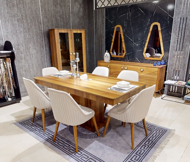 Exklusive Hellbraue Esszimmer Garnitur Holz Esstisch 6x Stühle Anrichte von JV Möbel