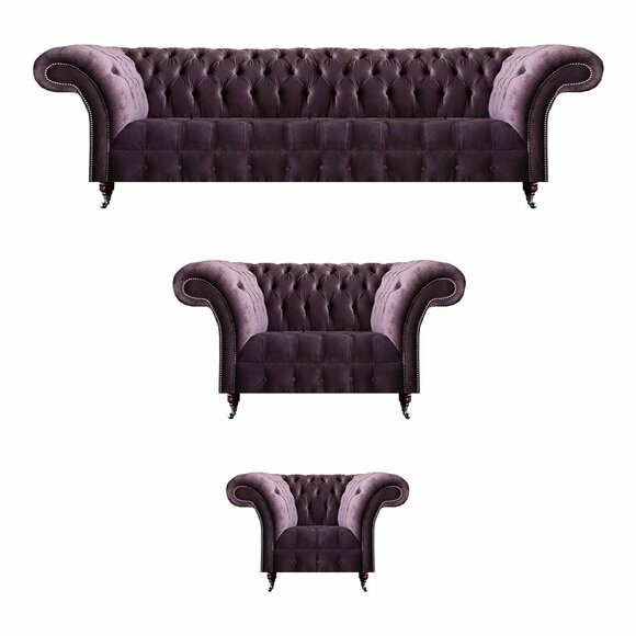 Exklusive Lila Chesterfield Wohnzimmer Polstergarnitur Designer Couchen von JV Moebel